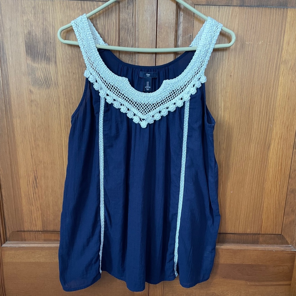 Gap Navy Sleeveless Crochet Trim Top